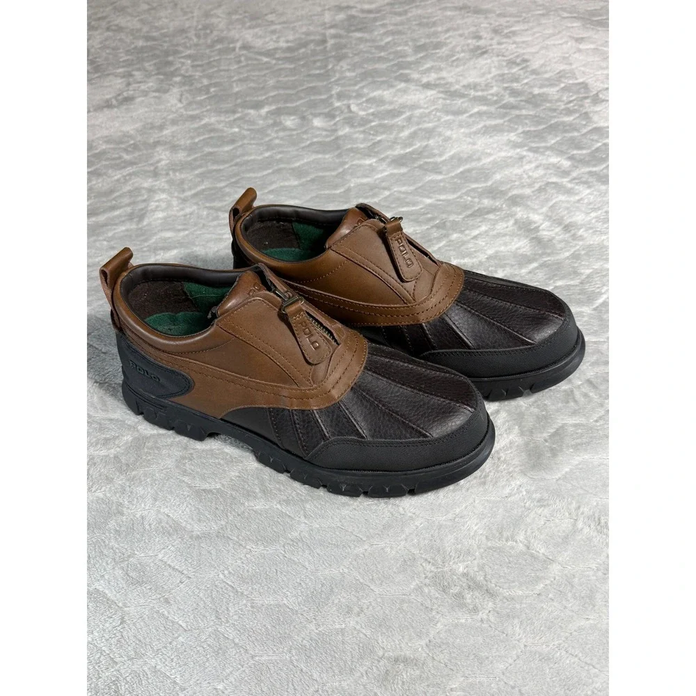 Polo Ralph Lauren Kewzip II Brown Leather Zipper Duck Boots Mens 10D 0862